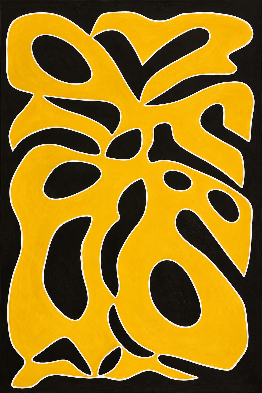 Ochre yellow organic forms on a black ground